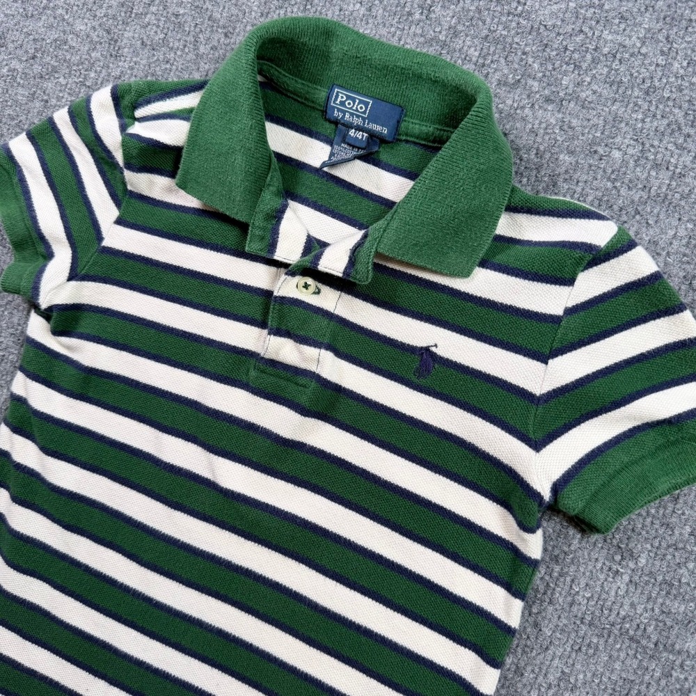 Polo Ralph Lauren Polo Shirt Toddler 4/4T Green Striped Cotton Short Sleeve